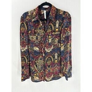 Women's NY Collection Floral Long Sleeve Semi Sheer Blouse Top Size S